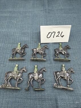 LOT OF 6 ANTIQUE CRACKER JACK METAL FRONTIER RIDER ON HORSE